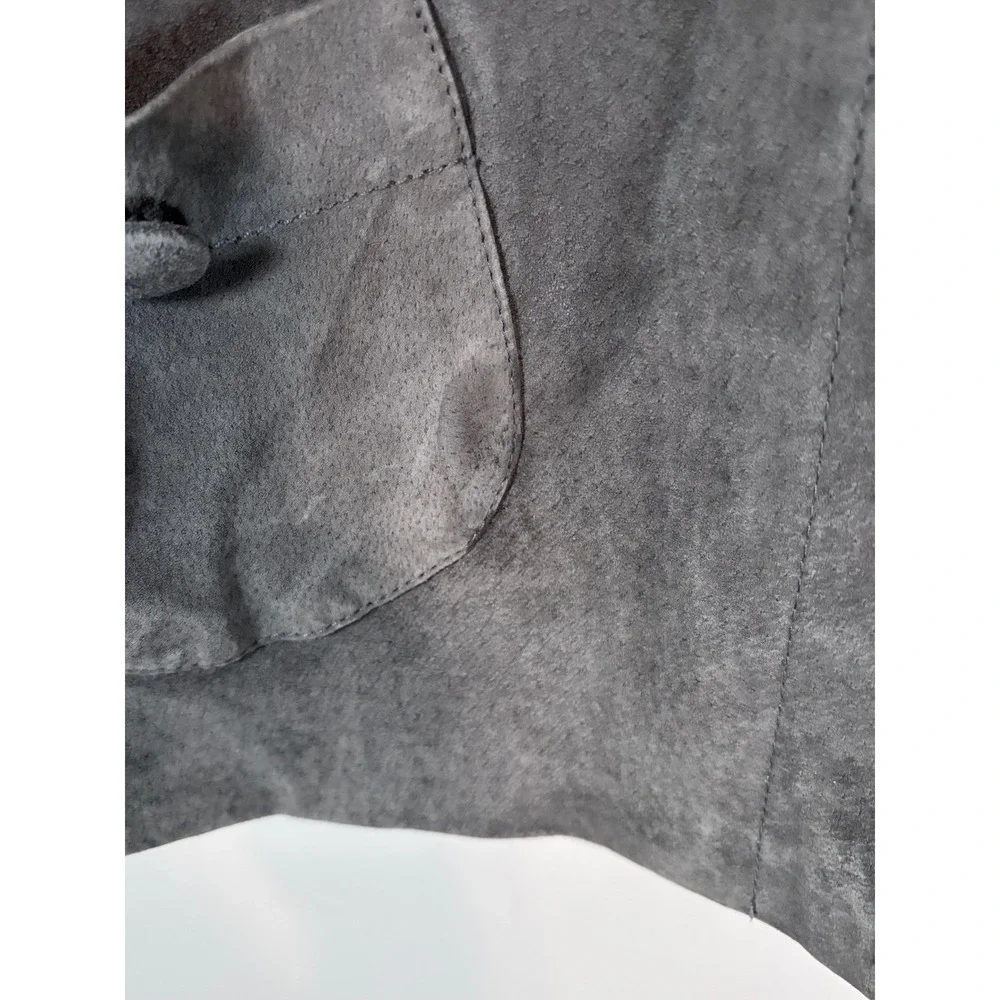 LAL Gray Suede Leather Jacket Womens Large Cropped 3/4 Sleeve Snap Front 5106WS - Picture 4 of 4